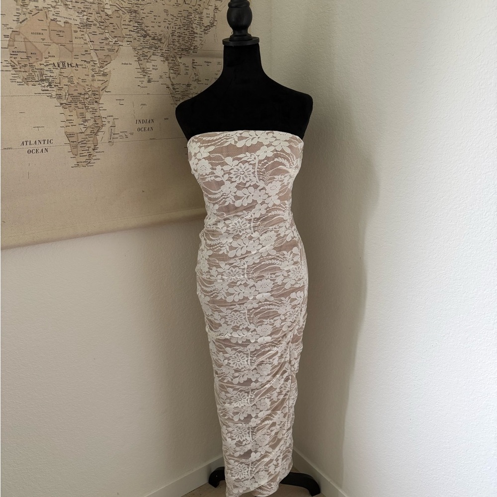 JLUXLABEL Strapless Cream Lace Dress